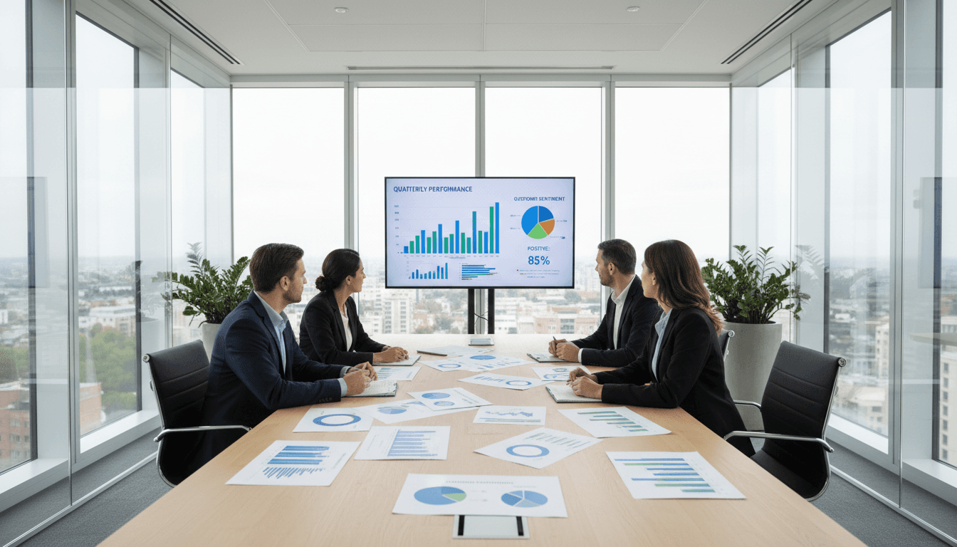 Two professionals reviewing performance charts during a meeting